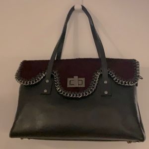 Genuine Leather bag, Made in Italy, black and burgundy, large.